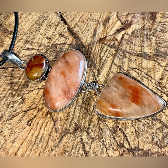 Large Rustic Orange Aventurine & Noreena Jasper Pendant 3 7/8” - Picture 12 of 16